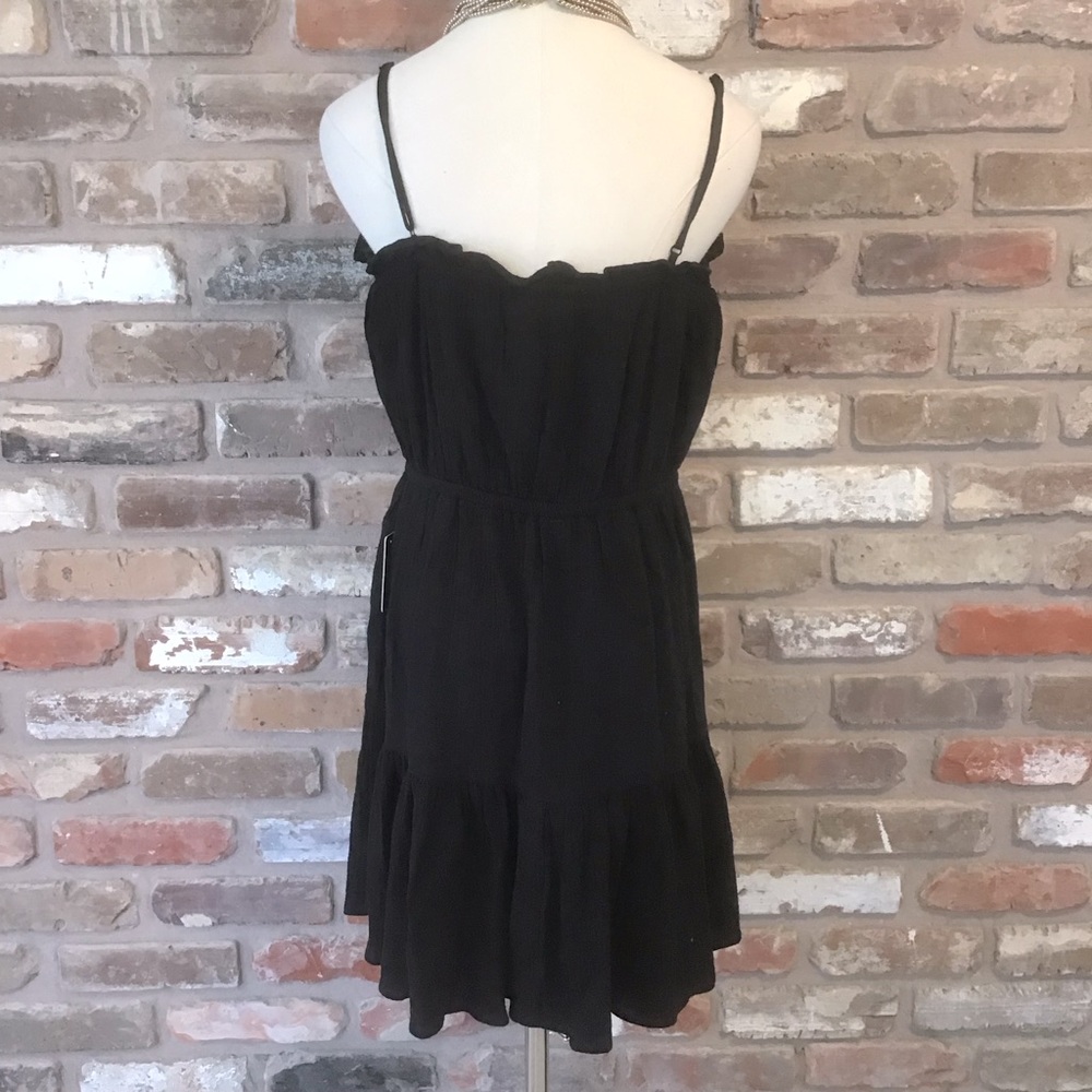EXPRESS Black Crinkle Gauze Cinched Waist Tiered Cami Dress M NEW - Picture 4 of 7